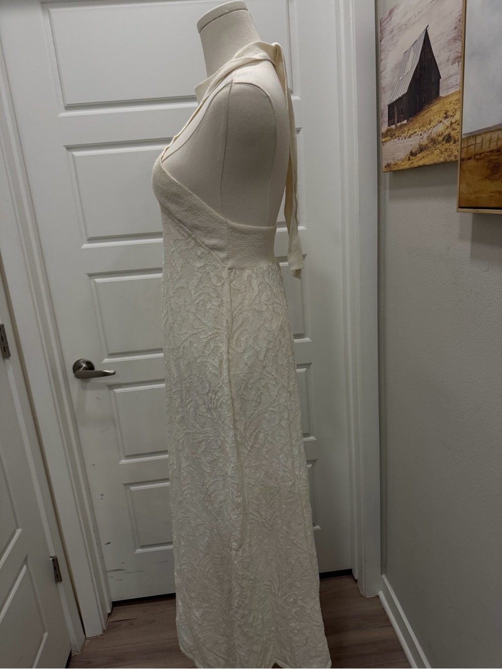 Zara Cream Halter Lace Maxi Dress - Picture 8 of 11